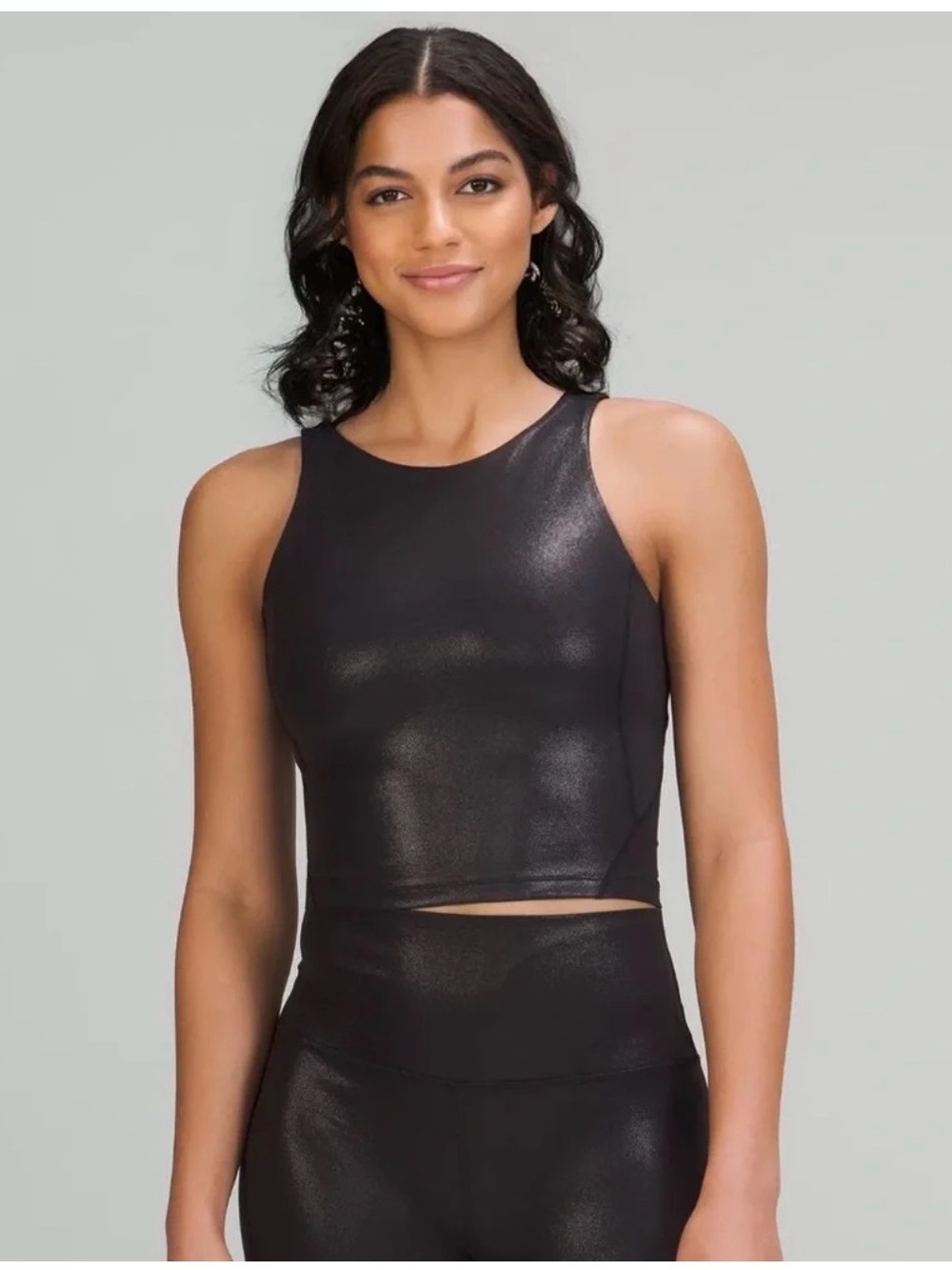 lululemon athletica Black Shimmery Cropped Tank